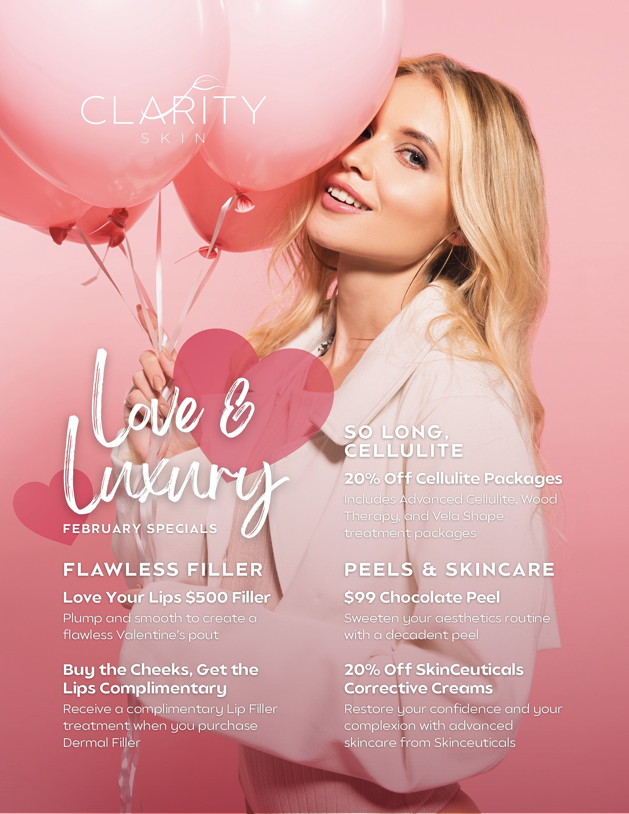 Beauty promotion with balloons for February specials.