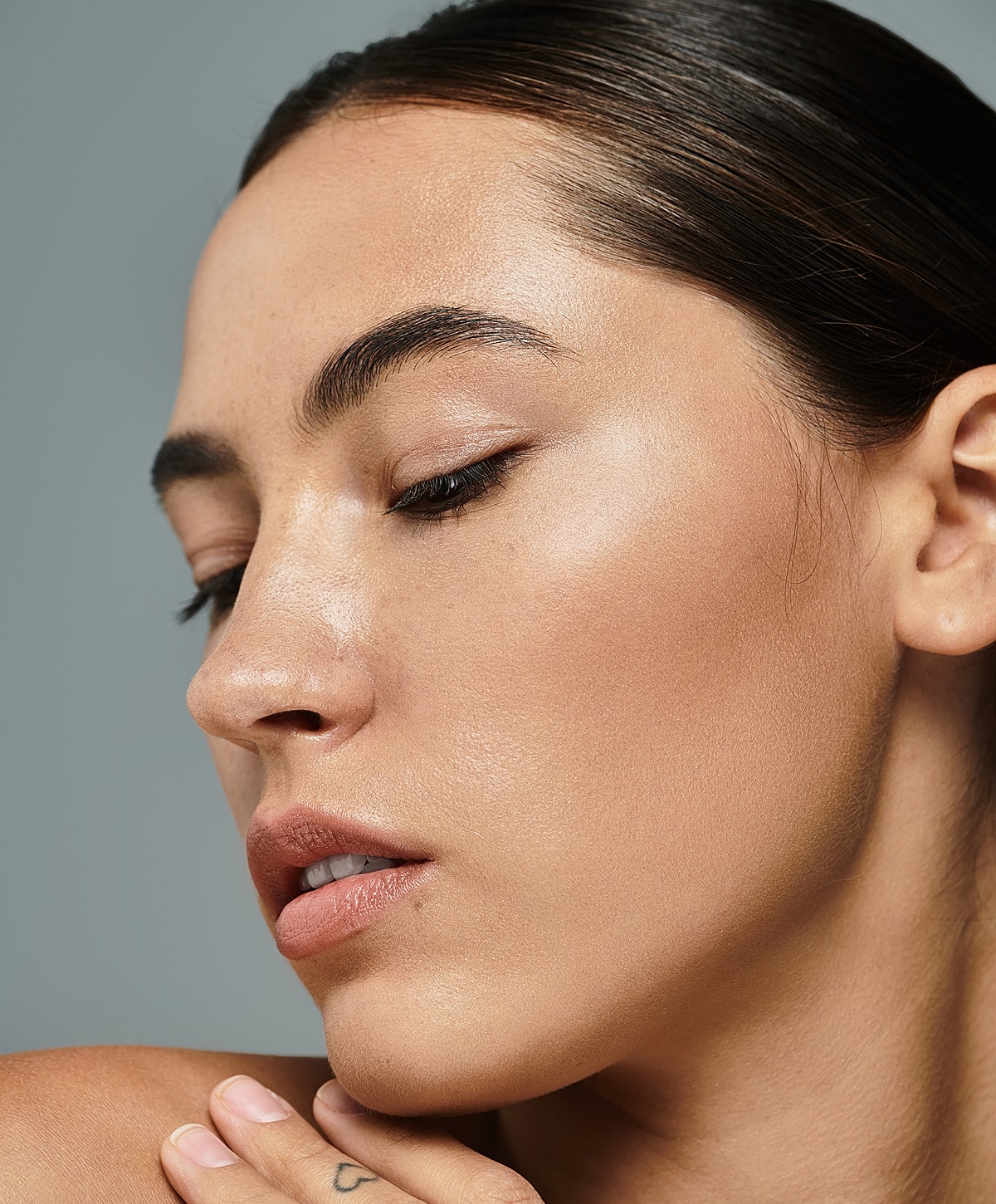 Close-up of a woman's face and skin.