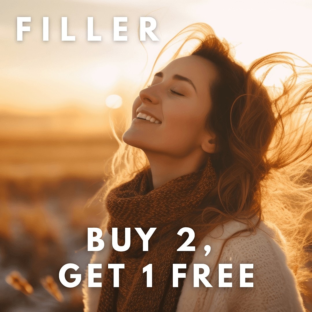 Smiling woman enjoying sunset with promotional text