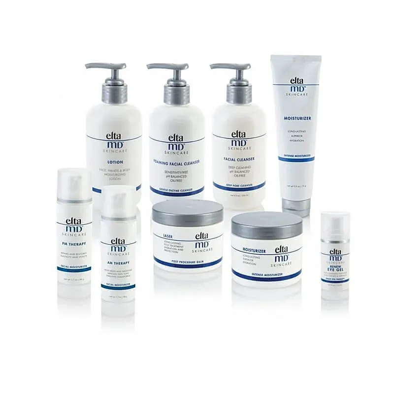 Elta MD skincare product line on display.