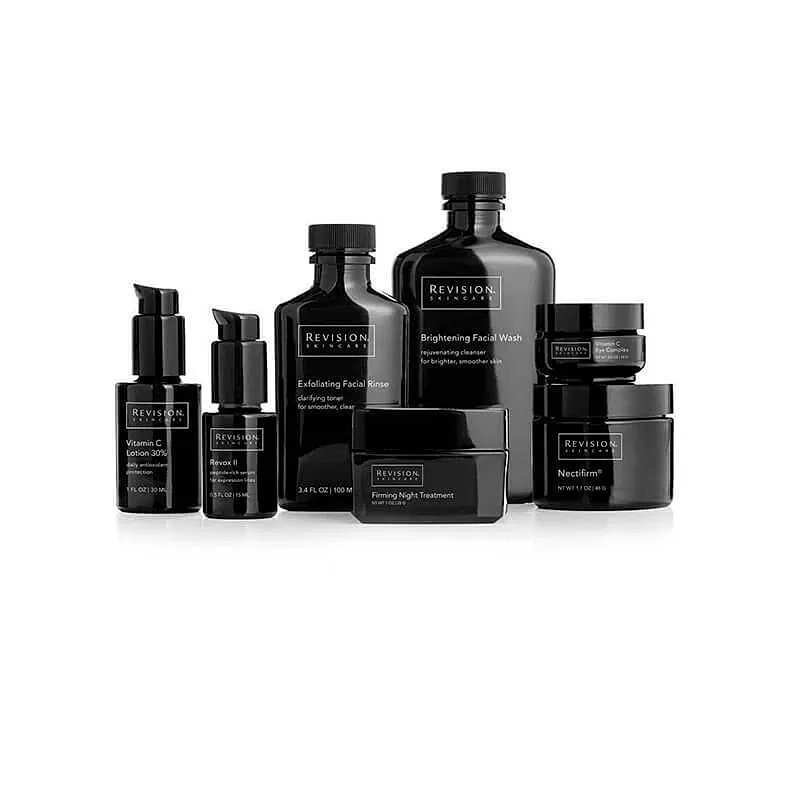 Revision skincare product lineup on white background.