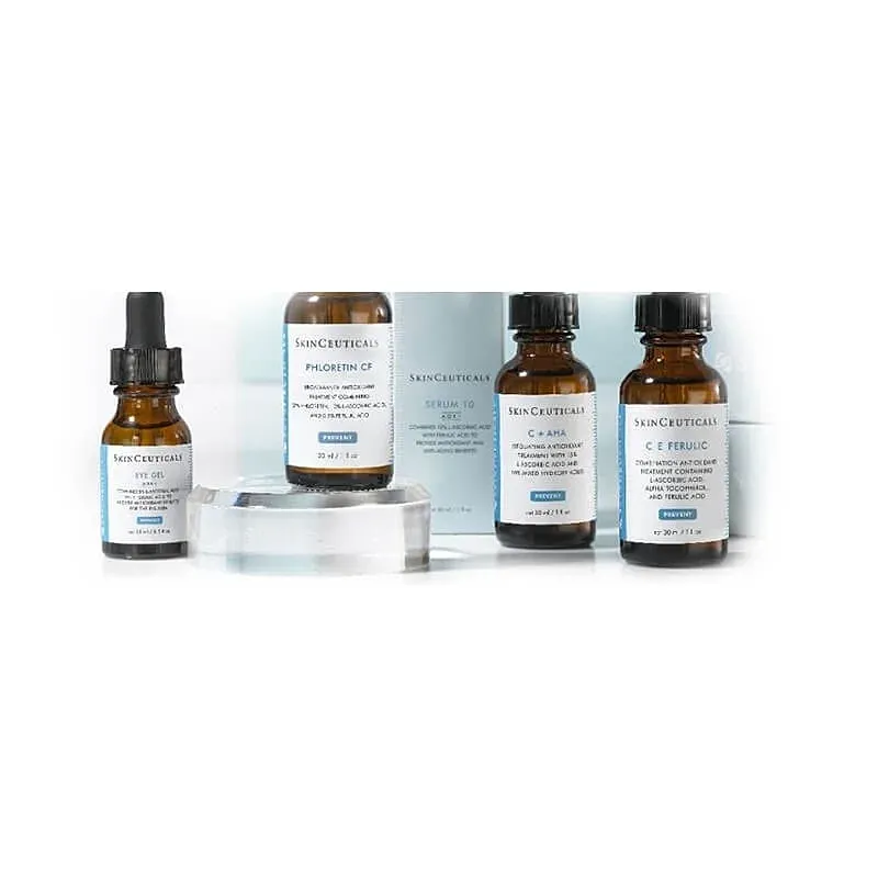 SkinCeuticals skincare products in brown bottles.