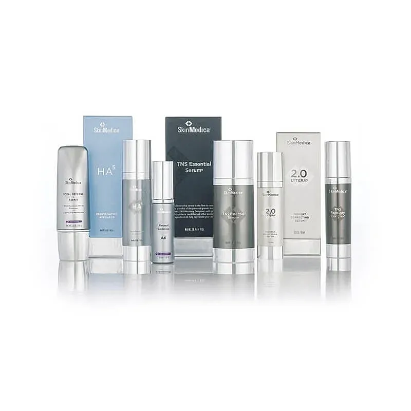 Assorted SkinMedica skincare products on display